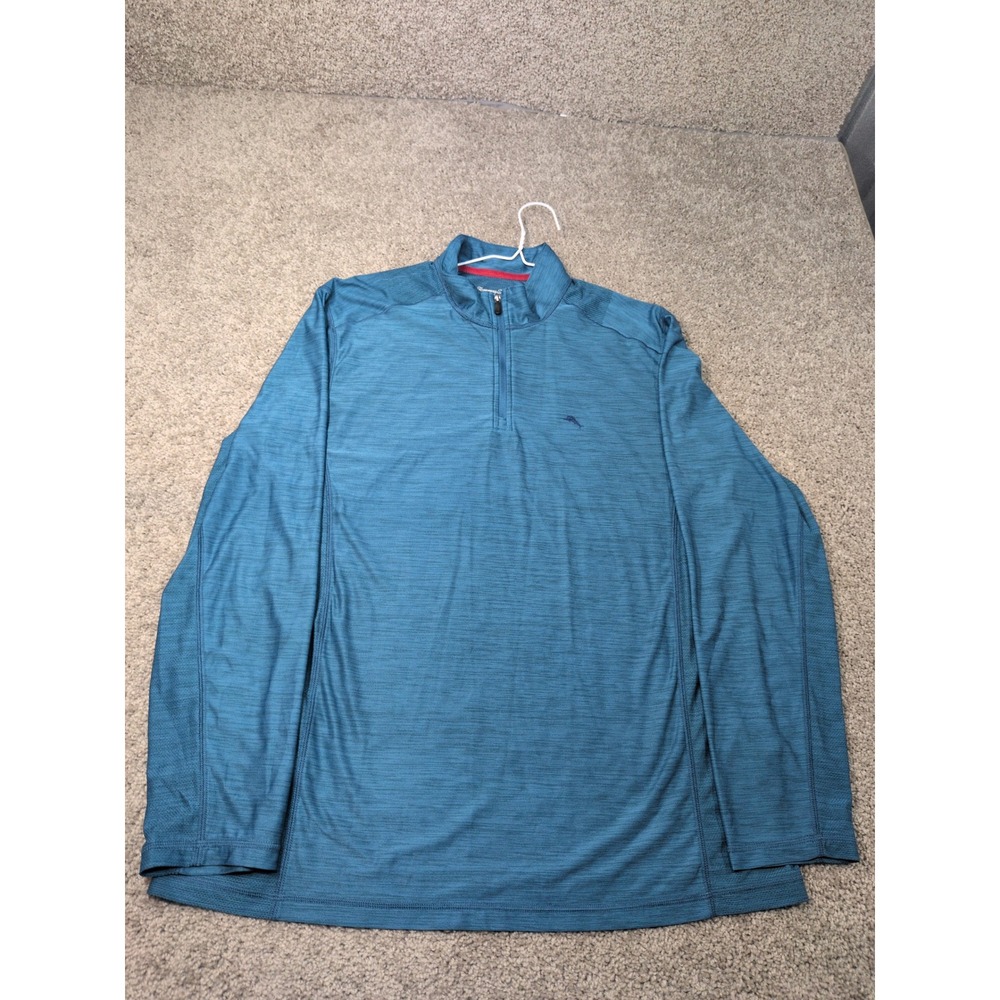 Tommy Bahama IslandZone Mens Large Teal Heathered Quarter Zip Pullover Marlin